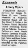 Funeral Notice of Emery William Myers